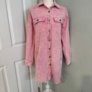 1.4.3. Story by Line Up Women's Distressed Corduroy Button Front Shacket Dress S